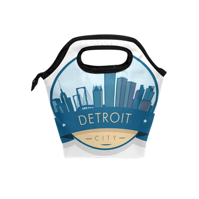 

Lunch Bag DETROIT Building Tote Travel Picnic Insulated Handbags Portable Zipper Lunch Bag Box
