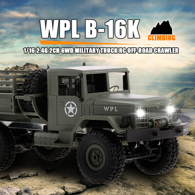 

WPL B-16 116 24G 2CH 6WD Military Truck RC Off-road Crawler Army Car Electric Vehicle With Light RTR Children Gift Kids Toy