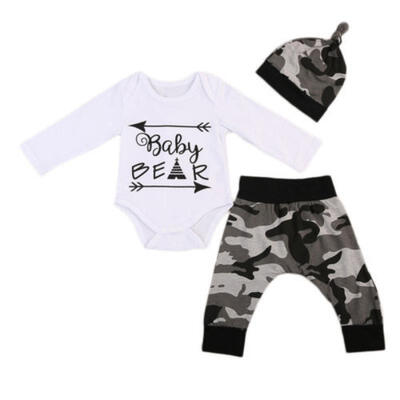 

Newborn Baby Boys Cotton Romper Bodysuit Harem Pants Hat Outfit Camo Clothes US
