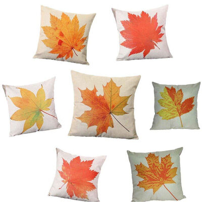 

UpperX Christmas Decorative Cushion Warm Maple Leaf Linen Pillow Throw Case Cover Pillowcase for Sofa18X18inPack of 7