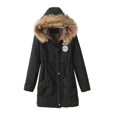 

Winter Women Military Jacket Fleece Fur Hooded Long Coat Lining Parka Outwear