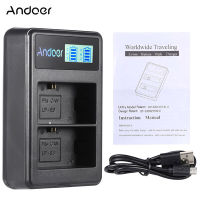 

Andoer LP-E6 Rechargeable LED Display Li-ion Battery Charger Pack 2-Slot USB Cable Kit for Canon EOS 6D 7D 70D 60D 5D Mark III M