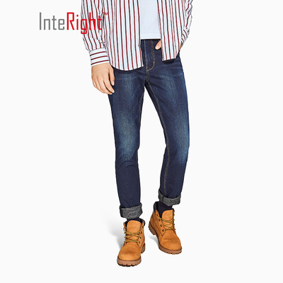 

INTERIGHT jeans male fit slim warm furry jeans dark blue 32 yards