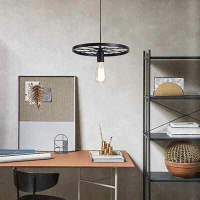 

Industrial Pendant Light Retro Vintage Style Matte Black Shade Wheel Shape for Dining Room Bars Warehouse