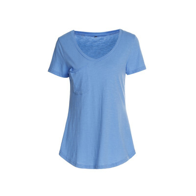 

V Neck Short Sleeve Sky Blue Summer Shirts Pockets Casual Tops Elegant Beach Cotton Womens Basic Pink Blouses