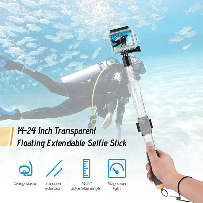 

36-62cm14-24 Inch Transparent Float Extension Pole Floaty Floating Extendable Selfie Stick with Remote Controller Clip for GoPro