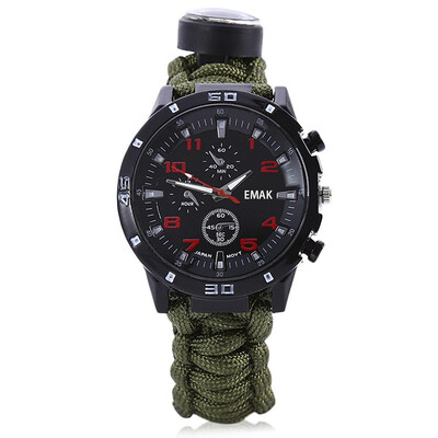 

EMAK Multifunctional Survival Paracord Bracelet Scraper Whistle Thermometer Flint Fire Starter Gear Bangle Watch