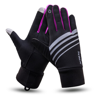 

AONIJIE outdoor running gloves winter driving bike thickening plus velvet warm touch screen gloves men&women sports ski non-slip gloves rose red  XL