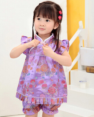 

Buenos Ninos Girls Short Sleeve Cheongsam Baby Qipao Patterned Cloth Set