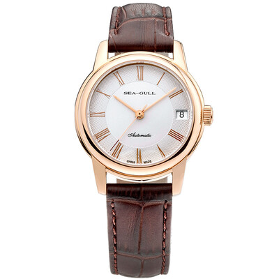 

Seagull SeaGull watch simple business series fashion single calendar automatic mechanical couple table male watch white plate brown belt D519405