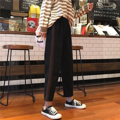 

Winter 2018 winter Korea version with pile&thick high-waisted jeans baggy student sports harem long pants female