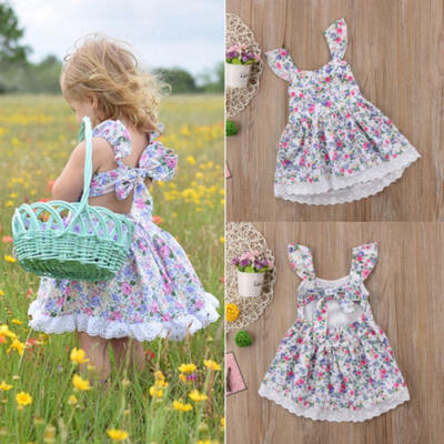 

Infant Kids Baby Girl Dress Floral Sleeveless Party Pageant Prom Dresses Clothes