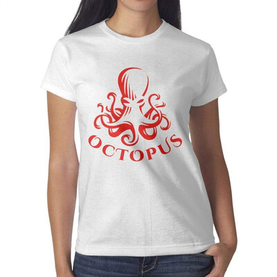 

Red Walking Octopus Art Young Women White Tshirt Cotton Leisure T-Shirts