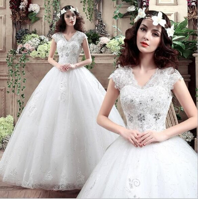

Wedding dress 2018 white collar lace straps V slim shoulders
