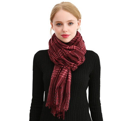 

GLO-STORY ladies scarf autumn&winter plaid scarf Korean version of the trend to keep warm cold tassel collar air conditioning large shawl WWJ834113 wine red