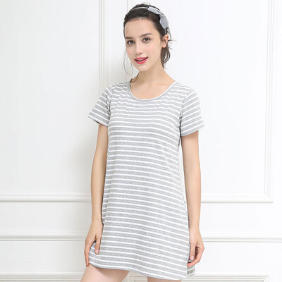 

Antarctic Nanjiren brassiere skirt ladies home clothing short sleeve no steel ring chest mat cotton women pajamas sleep dress home service N675X20062-5 gray stripes