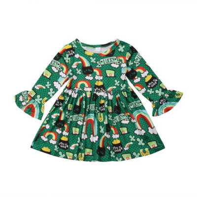 

Christmas Girls Dress Four-leaf Clover Print Dress Baby Girl Toddler DressesUK