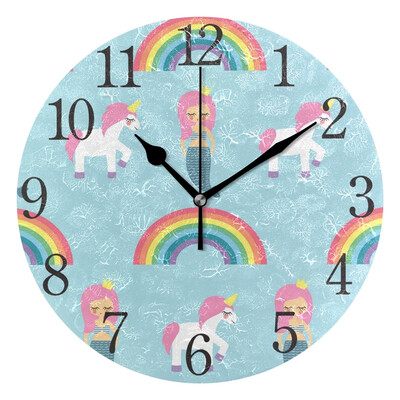 

Wall Clock Mermaids Unicorns And Rainbows Round Wall Clock Arabic Numerals Design