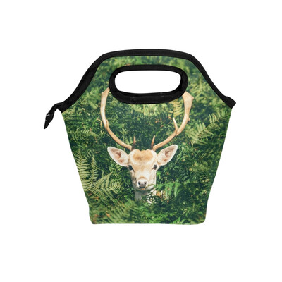 

Lunch Bag Cute Deer Tote Travel Picnic Insulated Handbags Portable Zipper Lunch Bag Box