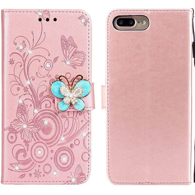 

MOONCASE Apple iPhone 7 Plus8 Plus Butterfly Rhinestone Embossed Leather Case - Rose Gold