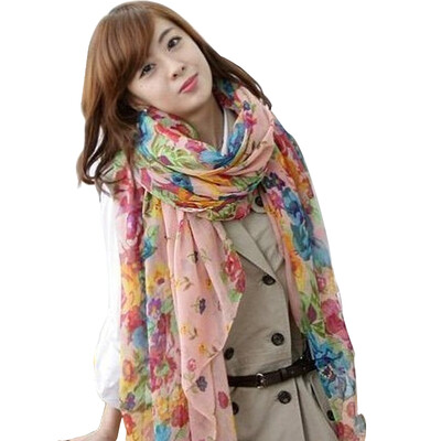 

MSEK WWJ13952 Women&39s scarf Korean version of the Bali yarn Shirt air conditioning shawl pastoral Floral pink