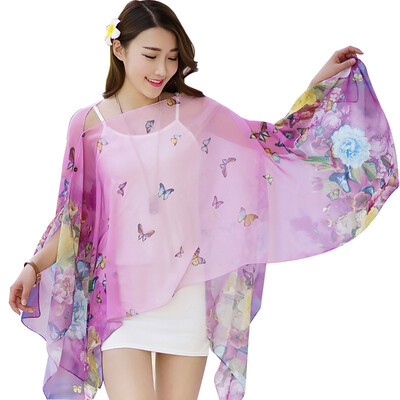 

MSEK WSJ161687 Women&39s scarves printed shawl scarves dual-use long-term beach towel wild chiffon scarf Dielianhua purple