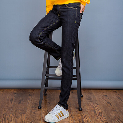 

Intercrew jeans female 2018 winter new Korean version of the inner velvet fashion slim wild feet pants washed&velvet jeans female ICR4EL51A black XXL