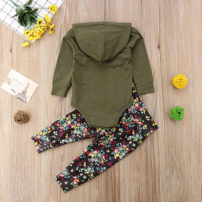 

2Pcs Newborn Toddler Baby Girls Boys Floral Hooded Tops Pants Outfits Set 0-24M