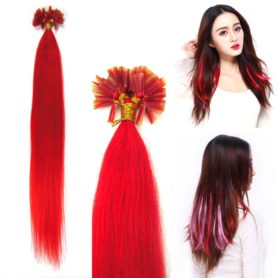 

Pre Bonded Nail U Tip Keratin Fusion Real Hair Womens Human Hair Extension Straight Red 100s 16-22inches