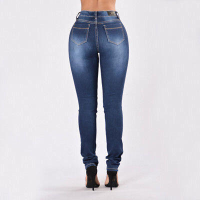 

Womens Destroyed Ripped Distressed High Waist Stretchy Skinny Denim Pants Jeans