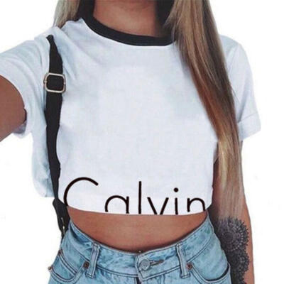 

Womens Cotton Cat Print Tee Sportwear Blouse Crop Tops Short Sleeve Jumper