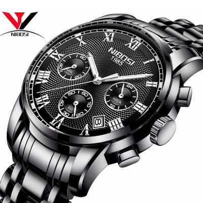 

Luxury Brand Men Watches NIBOSI Chronograph Men Sports black Watches Waterproof Full Steel business Men Clock Relogio Masculino