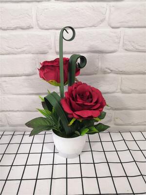 

Artificial Roses Flowers Pot Decor 2 Heads Home Arrangement Wedding Office Windowsill Party Garden Coffee Shop Decoration
