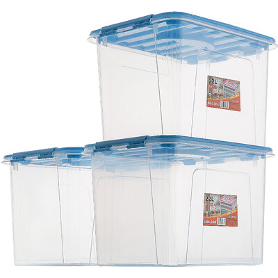 

JEKO&JEKO Plastic Transparent Storage Box Organizer 22L 3 Pack Household Toys Snacks Clothes Storage Box Portable Storage Box Blue SWB-507