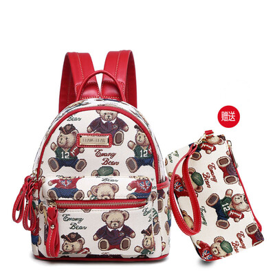 

Bear attachment erangbear backpack female splash-proof fashion canvas personality wild cute bear lady small backpack E-83 red