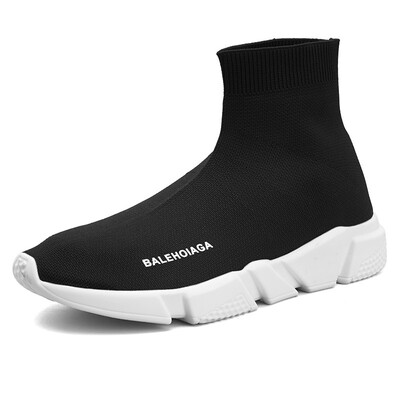 

High-top mens shoes flying woven socks mens Korean version of the trend hip-hop shoes summer canvas shoes breathable casual