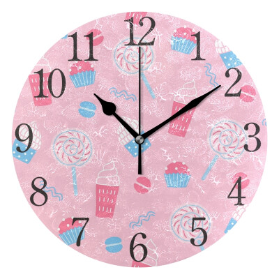 

Wall Clock Arabic Numerals Design Pattern With Ice Cream Macaroon Round