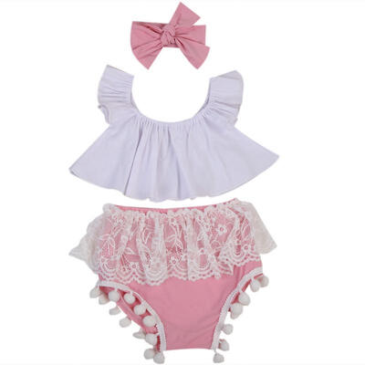 

UK Newborn Baby Girls Ruffle TopsLace ShortsHeadband 3Pcs Outfits Set Clothes