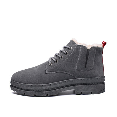 

Four AM winter warm Mens Snow Boots Lace Up suede leather upper Anti-Slip Flat Outdoor Shoes