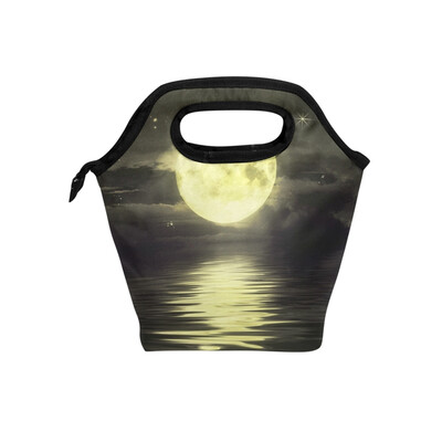 

Insulated Lunch Tote Bag Sea Moon Travel Picnic Lunch Handbags Portable Zipper Lunch Bag Box