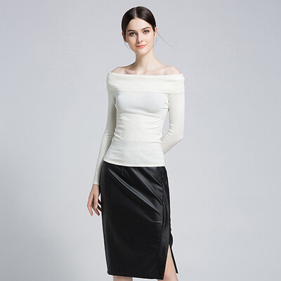 

PREISEI Spring Autumn Women Sexy Elegant Solid Off Shoulder Slash Neck Long Sleeve Pullovers And Sweaters Ladies