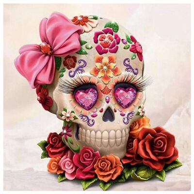 

UpperX 5D DIY Diamond Painting Skull Flower Picture Embroidery Cross Stitch Craft Kit Wall Home Hanging Decor Skull Flower