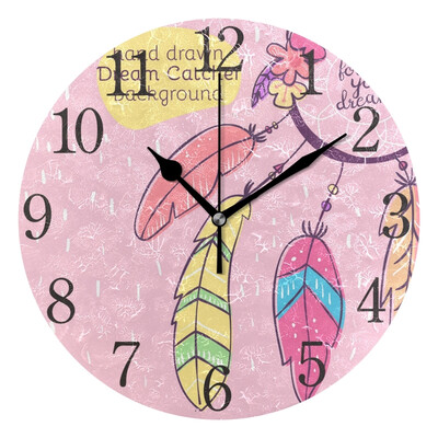 

Wall Clock Arabic Numerals Design Pink Dream Catcher Round