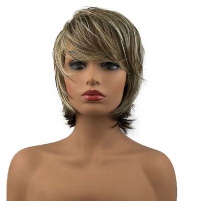 

StrongBeauty Medium Length Straight Blonde Mix Wigs with Bangs Synthetic Natural Look Party Nightclub Wigs