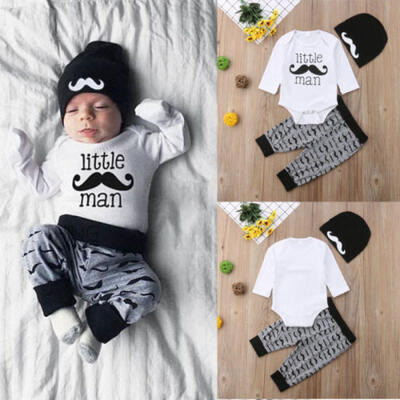 

UK Newborn Baby Boys Romper Bodysuit Jumpsuit Long Pants Hat Outfits Clothes Set