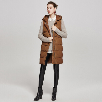 

Her pool womens 2018 autumn&winter new solid color hooded casual Korean version of the long section of cotton vest womens T74H2956A1735XL caramel color XL