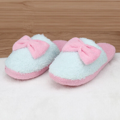 

Plush bowknot soft soles cotton slippers