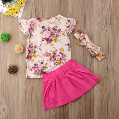 

Newborn Kids Baby Girls Cotton Floral Tops Skirt Headband Outfits Clothes Summer