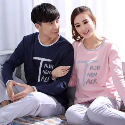

【Jingdong supermarket】 Antarctic pajamas home service cute men and women letters solid color cotton long-sleeved home service suit N675X20011-3T word male XXL