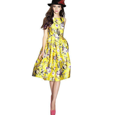 

Buenos Ninos Women's Sleeveless Flower Printed Vintage Cocatail Flare Dresses